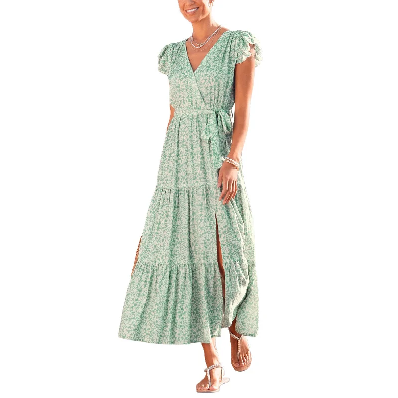 Price Drop Alert!Price Drop Alert!LASCANA Flutter Sleeve Maxi Dress Green Patterned Price Drop Alert!Price Drop Alert!LASCANA Flutter Sleeve Maxi Dress Green Patterned