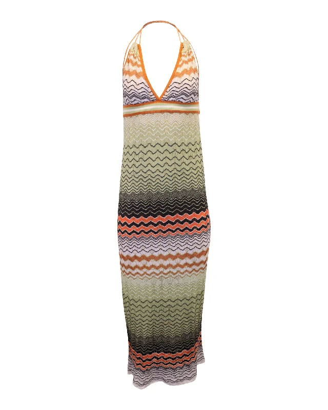 Limited-Time Price Drop!M Missoni Wave Knit Halter Neck Maxi Dress in Multicolor Cotton