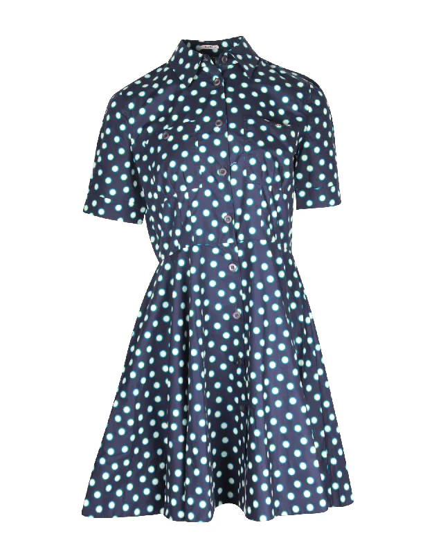 Your Shopping Spree Starts Here!Your Shopping Spree Starts Here!Miu Miu Polka Dot Shirt Mini Dress in Navy Blue Cotton