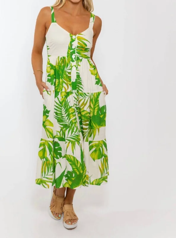 Every Deal is a Steal!Every Deal is a Steal!Palm Linen Button Maxi Dress In Green