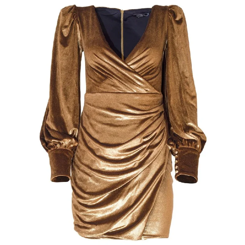 Flash Deals – Act Quickly!Flash Deals – Act Quickly!Patbo Women Metallic Gold Velvet Plunge V-Neck Bell Sleeve Mini Dress