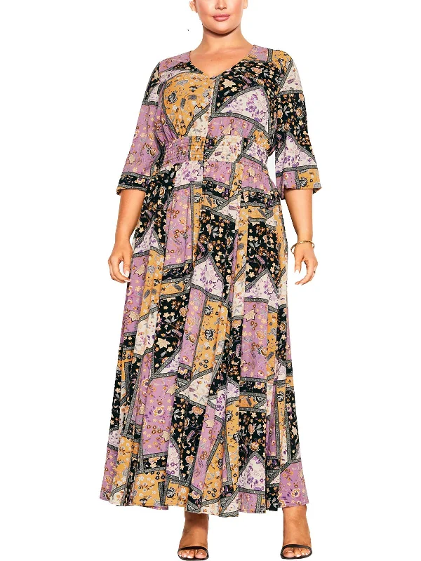 Save Like Never Before!Save Like Never Before!Plus Womens V Neck Patchwork Maxi Dress Save Like Never Before!Save Like Never Before!Plus Womens V Neck Patchwork Maxi Dress