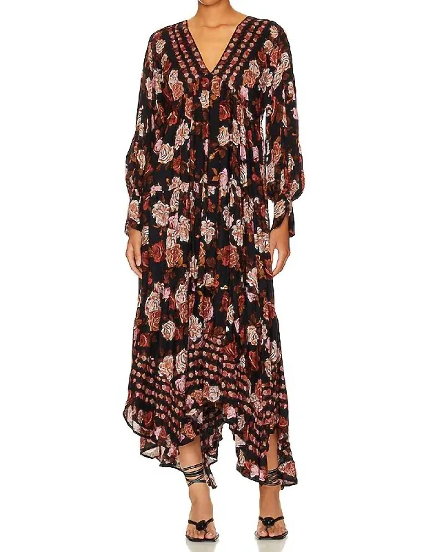 Sale Alert – Get Ready to Shop!Sale Alert – Get Ready to Shop!Rows Of Roses Maxi Dress In Black Combo