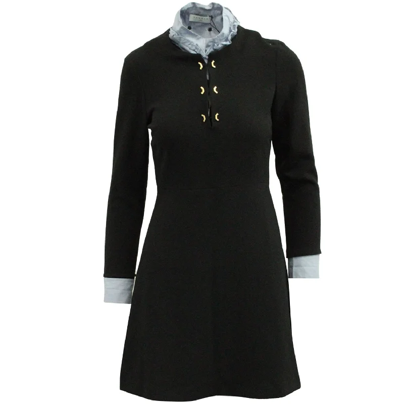 Must-Have Deals Inside!Must-Have Deals Inside!Sandro 3/4 Sleeve with Ruffled Collar Mini Dress in Black Polyester