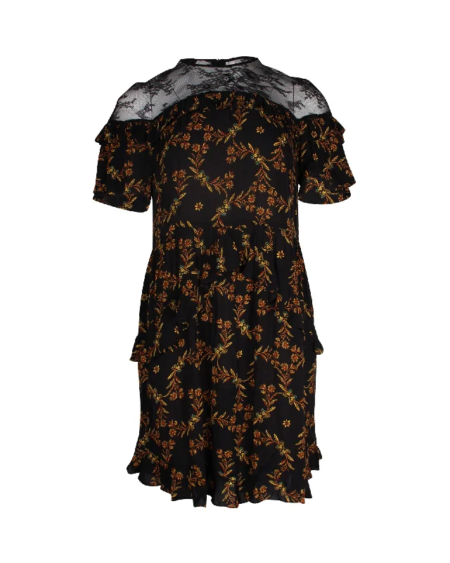 Save Money, Shop Happy!Save Money, Shop Happy!Sandro Alderic Ruffled Floral-Print Mini Dress in Black Viscose