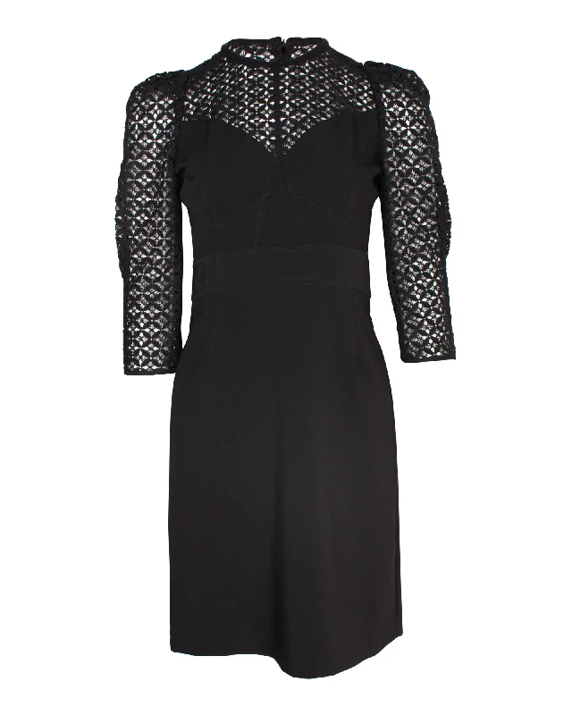 Price Drop Alert!Price Drop Alert!Sandro Emila Macramé Lace And Crepe Mini Dress In Black Polyester