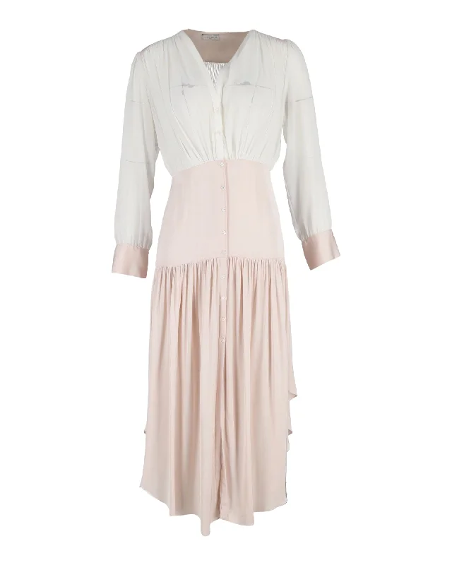 Price Drops You’ll Love!Price Drops You’ll Love!Sandro Olive Asymmetric Gathered Maxi Dress in Pink and White Silk Price Drops You’ll Love!Price Drops You’ll Love!Sandro Olive Asymmetric Gathered Maxi Dress in Pink and White Silk