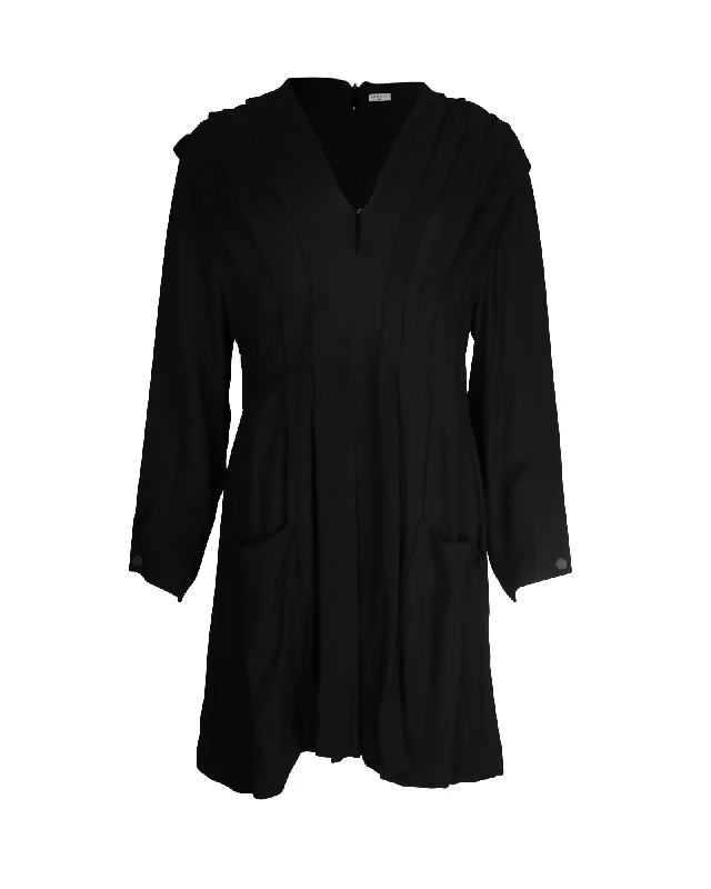 Limited Edition, Limited Price!Limited Edition, Limited Price!Sandro Paris Milene Pleated Crepe Mini Dress in Black Viscose