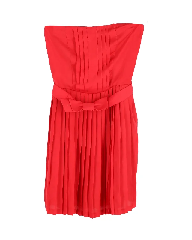 Instant Savings Await!Instant Savings Await!Sandro Paris Pleated Strapless Mini Dress in Red Silk