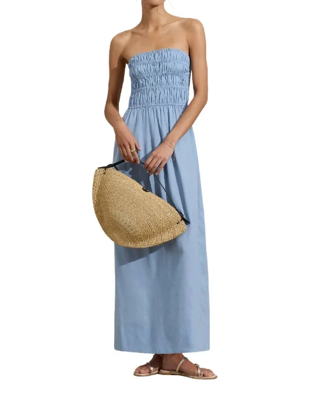 Save More Than Ever!Save More Than Ever!Strapless Ruched Maxi Dress In Light Blue