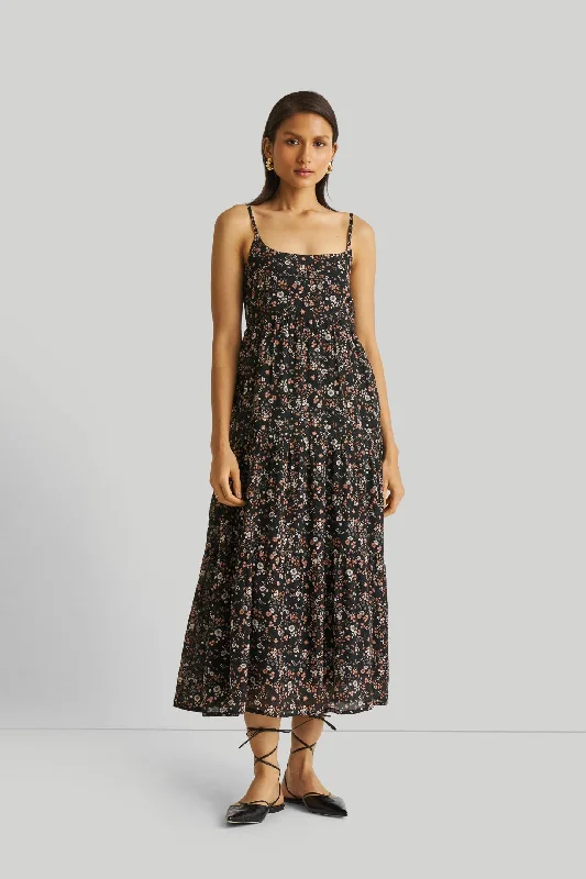 Amazing Prices You Can’t Resist!Strappy Tiered Maxi Dress in Black Florals