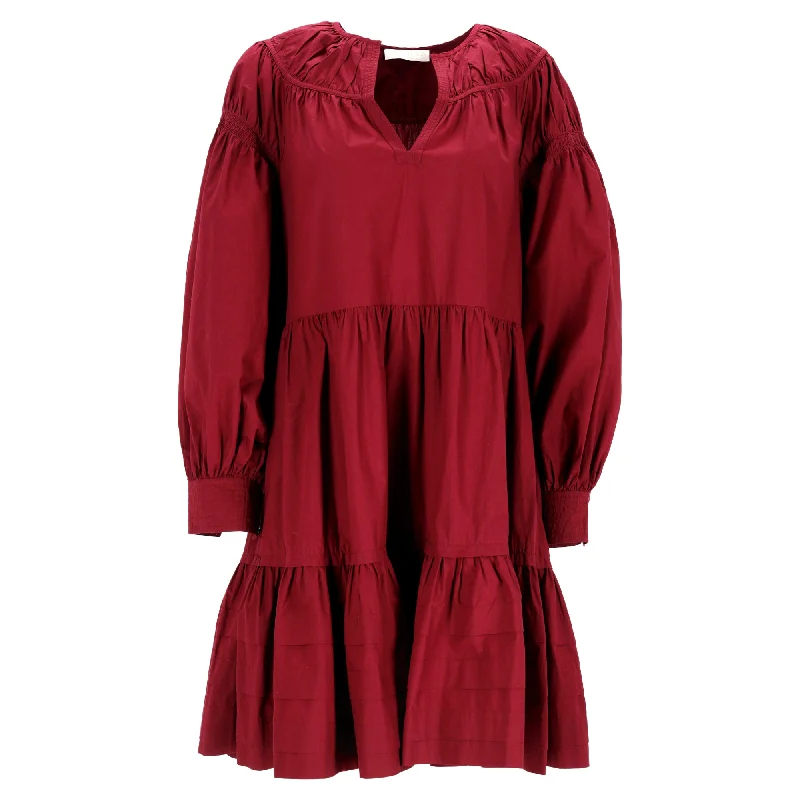 Shop More, Spend Less!Shop More, Spend Less!Ulla Johnson Rosa Tiered Poplin Mini Dress in Red Cotton