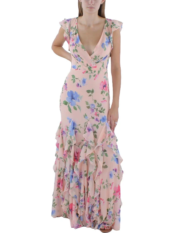 Limited Time Offer!Limited Time Offer!Womens Evening Faux Wrap Maxi Dress