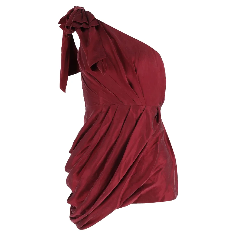 Find Your Perfect Deal Today!Find Your Perfect Deal Today!Zimmermann Ruched One-Shoulder Mini Dress in Burgundy Silk