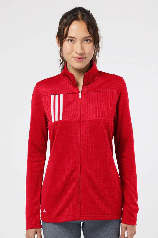 Limited Edition, Limited Price!Limited Edition, Limited Price!Adidas Womens 3 Stripes Double Knit Moisture Wicking 1/4 Zip Sweatshirt - Team Collegiate Red/Grey