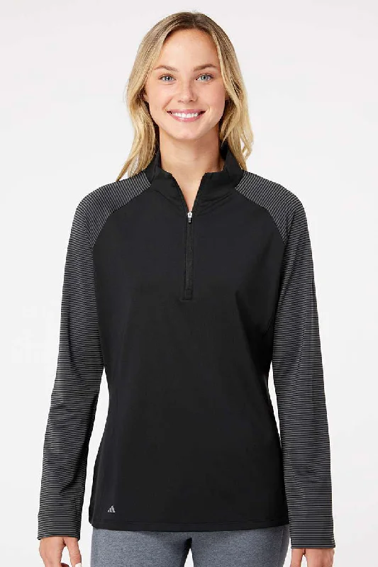 Massive Price Cuts!Massive Price Cuts!Adidas Womens Stripe Block Moisture Wicking 1/4 Zip Sweatshirt - Black