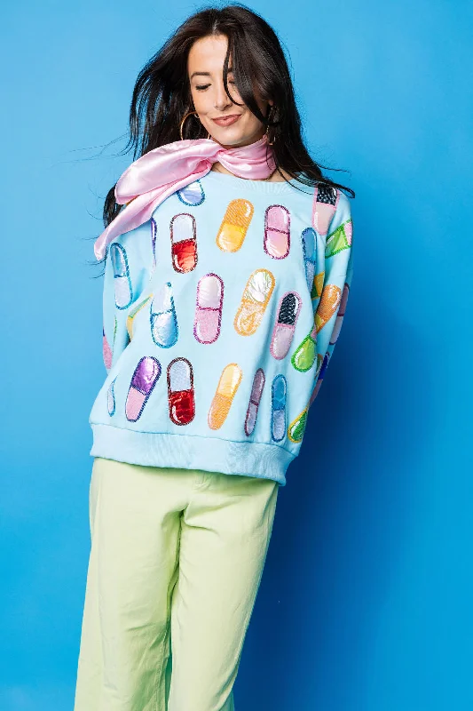 Amazing Prices You Can’t Resist!Amazing Prices You Can’t Resist!Aqua Multi 'Chill Pill' Sweatshirt Amazing Prices You Can’t Resist!Amazing Prices You Can’t Resist!Aqua Multi 'Chill Pill' Sweatshirt
