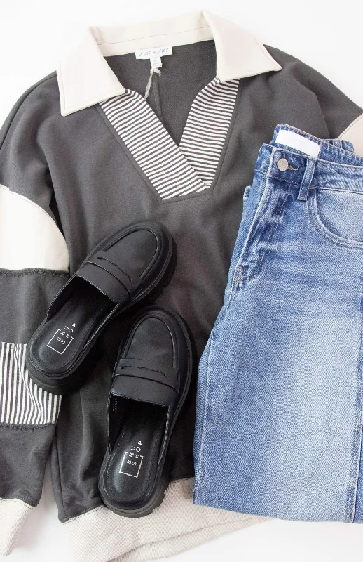 Get More for Less!Get More for Less!Mollie Colorblock French Terry Sweatshirt, Charcoal | Extended Sizes Get More for Less!Get More for Less!Mollie Colorblock French Terry Sweatshirt, Charcoal | Extended Sizes