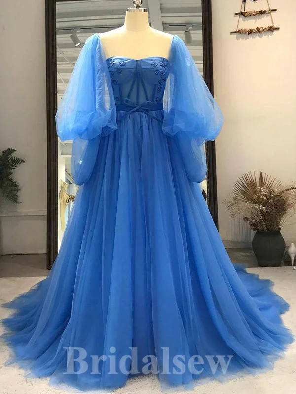Must-Have Deals Inside!Must-Have Deals Inside!A-line Tulle Blue Long Sleeves Princess Pretty Long Women Evening Prom Dresses PD728 Must-Have Deals Inside!Must-Have Deals Inside!A-line Tulle Blue Long Sleeves Princess Pretty Long Women Evening Prom Dresses PD728