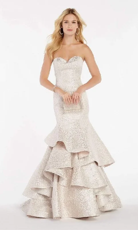 Hurry! While Supplies Last!Hurry! While Supplies Last!Alyce Paris - 60338 Strapless Sweetheart Neckline Brocade Ruffled Mermaid Gown - 1 pc Champagne In Size 4 Available Hurry! While Supplies Last!Hurry! While Supplies Last!Alyce Paris - 60338 Strapless Sweetheart Neckline Brocade Ruffled Mermaid Gown - 1 pc Champagne In Size 4 Available