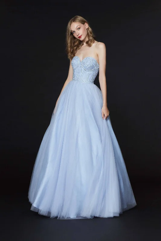 Limited Edition, Limited Price!Limited Edition, Limited Price!Angela & Alison - 91083 Strapless Beaded Sweetheart Tulle A-line Gown - 1 pc Light Blue In Size 8 Available Limited Edition, Limited Price!Limited Edition, Limited Price!Angela & Alison - 91083 Strapless Beaded Sweetheart Tulle A-line Gown - 1 pc Light Blue In Size 8 Available