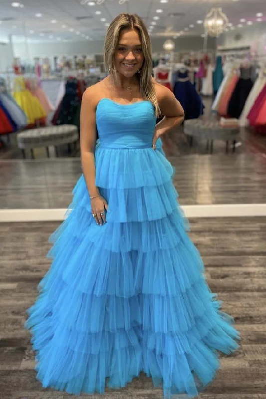 Exclusive Savings This Week!Exclusive Savings This Week!Blue tulle long A line prom dress blue evening dress    cg21913