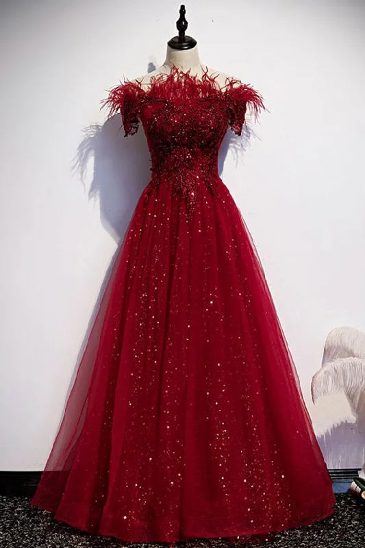One Click Away from Big Savings!One Click Away from Big Savings!Burgundy Tulle Sequins Long A Line Prom Dress Evening Dress cg21956 One Click Away from Big Savings!One Click Away from Big Savings!Burgundy Tulle Sequins Long A Line Prom Dress Evening Dress cg21956