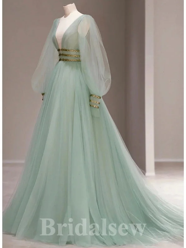 Unbeatable Prices!Unbeatable Prices!Charming A-line Long Sleeves V-neck Tulle Elegant Princess Long Women Evening Prom Dresses PD732 Unbeatable Prices!Unbeatable Prices!Charming A-line Long Sleeves V-neck Tulle Elegant Princess Long Women Evening Prom Dresses PD732