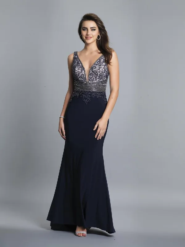 Save Like Never Before!Dave & Johnny - Adorned Empire Waist Sleeveless Mermaid Gown A7429 - 1 pc. Navy Blue in size 4 and 1 pc Emerald In Size 6 Available