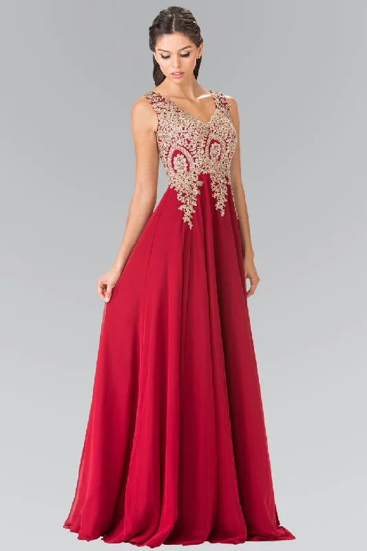Your Favorite Items on Sale Now!Elizabeth K - GL2311 Intricate Lace V-Neck A-Line Gown - 1 pc Navy in Size L Available