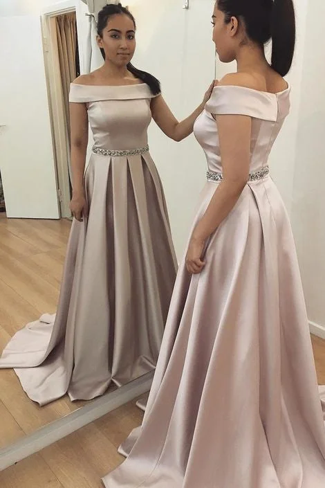 Your Best Deals Are Here!Your Best Deals Are Here!Folded Off-the-shoulder Satin Evening Dress with Beaded Belt Your Best Deals Are Here!Your Best Deals Are Here!Folded Off-the-shoulder Satin Evening Dress with Beaded Belt