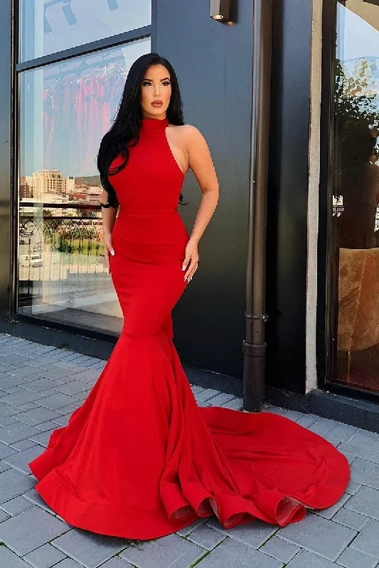 Exclusive Deals Just for You!Exclusive Deals Just for You!Halter Red Mermaid Evening Gowns with Ruffles Backless