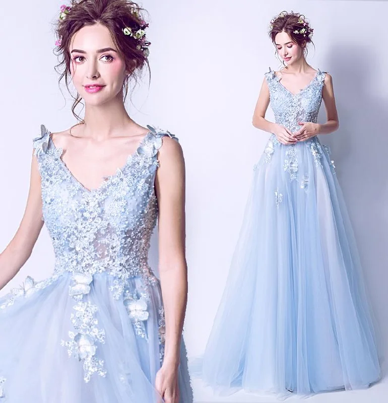 Shop Today, Save Tomorrow!Shop Today, Save Tomorrow!Light Blue Tulle Beaded Flowers V-Neckline Prom Dress, Long Blue Party Dress Evening Dress cg21916 Shop Today, Save Tomorrow!Shop Today, Save Tomorrow!Light Blue Tulle Beaded Flowers V-Neckline Prom Dress, Long Blue Party Dress Evening Dress cg21916