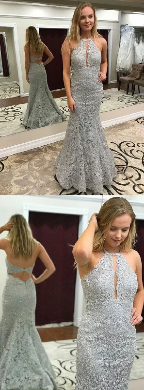 Instant Savings Await!Instant Savings Await!Mermaid Halter Grey Lace Backless Long Prom Dresses cg21932 Instant Savings Await!Instant Savings Await!Mermaid Halter Grey Lace Backless Long Prom Dresses cg21932