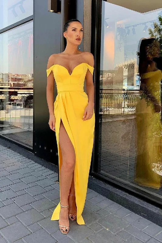 New Discounts Just Dropped!New Discounts Just Dropped!Off-the-shoulder Satin Yellow Prom Dresses with Leg Slit New Discounts Just Dropped!New Discounts Just Dropped!Off-the-shoulder Satin Yellow Prom Dresses with Leg Slit