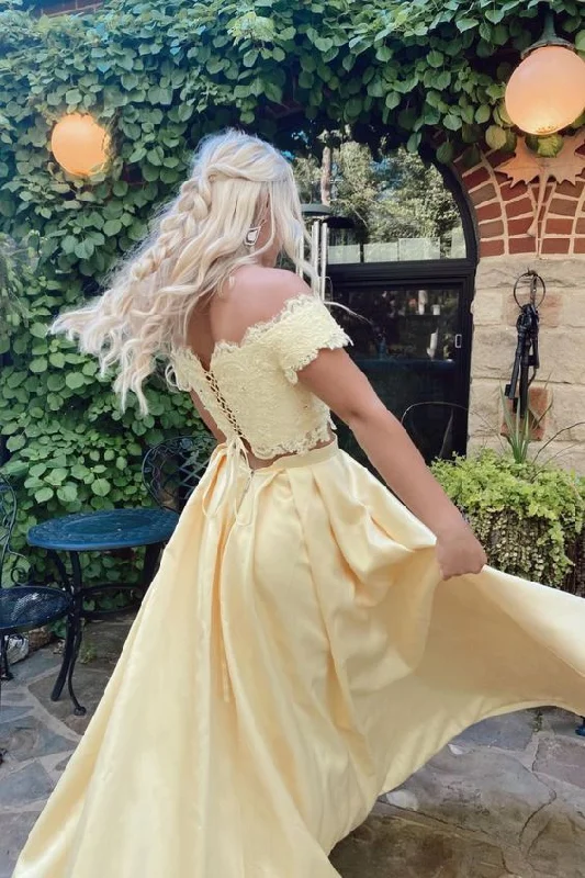 Savings You Can’t Ignore!Savings You Can’t Ignore!princess two piece yellow long prom dress with off the shoulder top cg21906 Savings You Can’t Ignore!Savings You Can’t Ignore!princess two piece yellow long prom dress with off the shoulder top cg21906