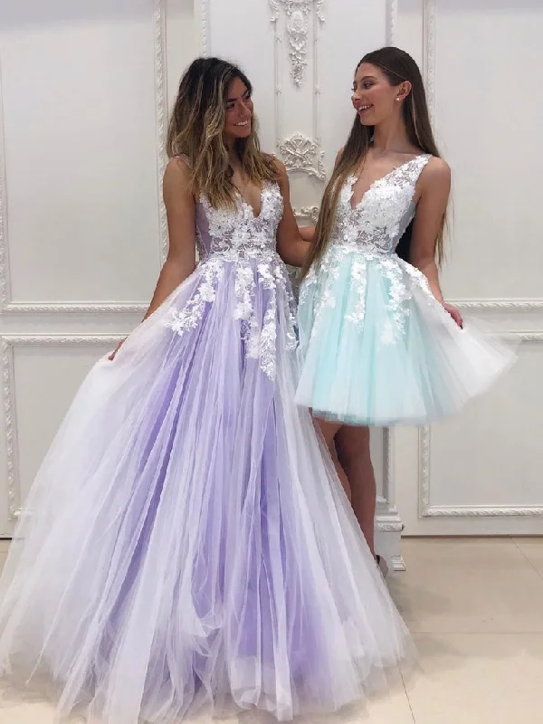 One Day Only – Huge Savings!One Day Only – Huge Savings!PURPLE V NECK TULLE LACE LONG PROM DRESS TULLE LACE FORMAL DRESS    cg21979