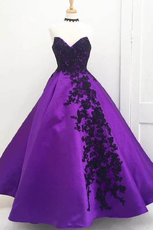 Save Money, Shop Happy!Save Money, Shop Happy!Sweetheart Ball Gown Purple Long Prom Dress with Black Appliques cg21935 Save Money, Shop Happy!Save Money, Shop Happy!Sweetheart Ball Gown Purple Long Prom Dress with Black Appliques cg21935