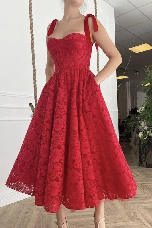Savings You Can’t Ignore!Savings You Can’t Ignore!Sweetheart Neck Tea Length Red Lace Prom Dress cg21980 Savings You Can’t Ignore!Savings You Can’t Ignore!Sweetheart Neck Tea Length Red Lace Prom Dress cg21980