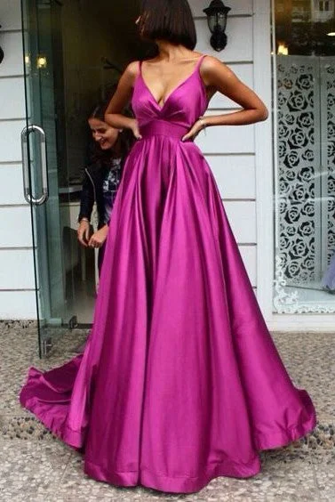 Stock Up and Save!Stock Up and Save!V-neckline Fuchsia Prom Gown with A-line Skirt Train Vestido de fiesta de graduación Stock Up and Save!Stock Up and Save!V-neckline Fuchsia Prom Gown with A-line Skirt Train Vestido de fiesta de graduación
