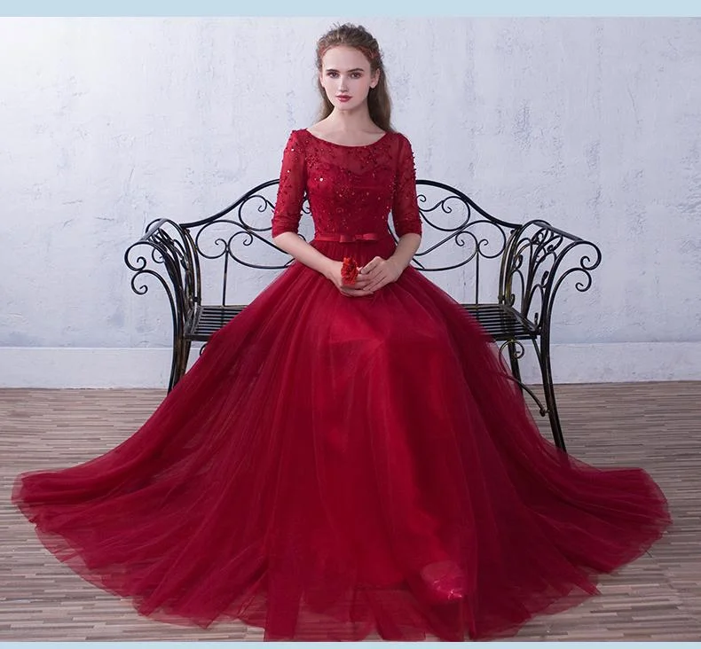 Your Shopping Wish, Our Discount Command!Your Shopping Wish, Our Discount Command!Wine Red Short Sleeves Beaded Tulle Wedding Party Dress, A-Line Tulle Long Prom Dress cg21919 Your Shopping Wish, Our Discount Command!Your Shopping Wish, Our Discount Command!Wine Red Short Sleeves Beaded Tulle Wedding Party Dress, A-Line Tulle Long Prom Dress cg21919