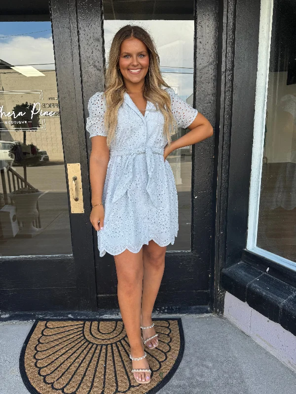 Save More Than Ever!Save More Than Ever!Baby blue eyelet dress w/ tie