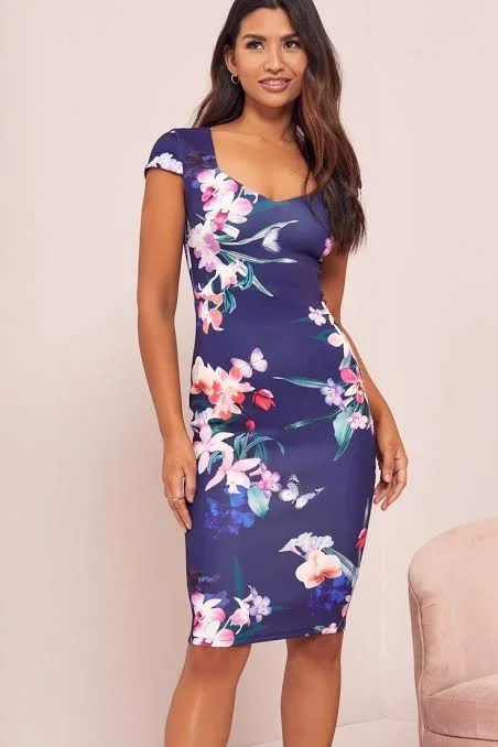 Limited Stock Available!Limited Stock Available!Cap Sleeve Sweetheart Floral Print Dress Navy Limited Stock Available!Limited Stock Available!Cap Sleeve Sweetheart Floral Print Dress Navy