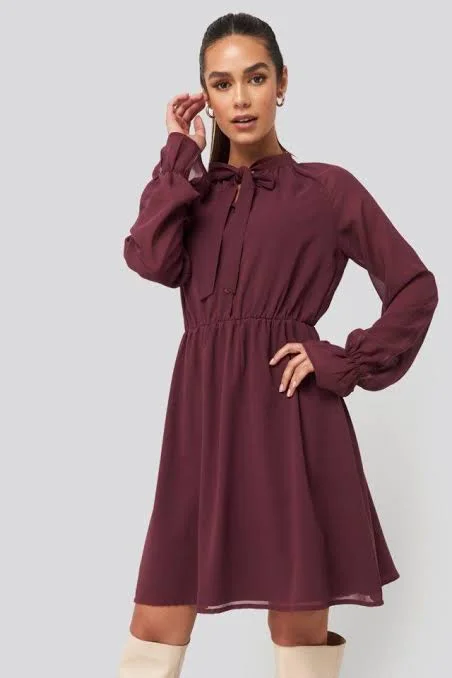 Instant Savings Await!Instant Savings Await!Chiffon Buttoned Dress Burgundy