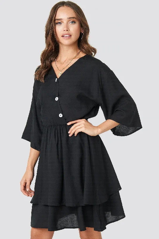 Mega Sale Happening Now!Mega Sale Happening Now!Contrast Button Layer Dress Black