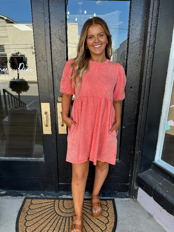 Shop More, Spend Less!Coral acid wash dress