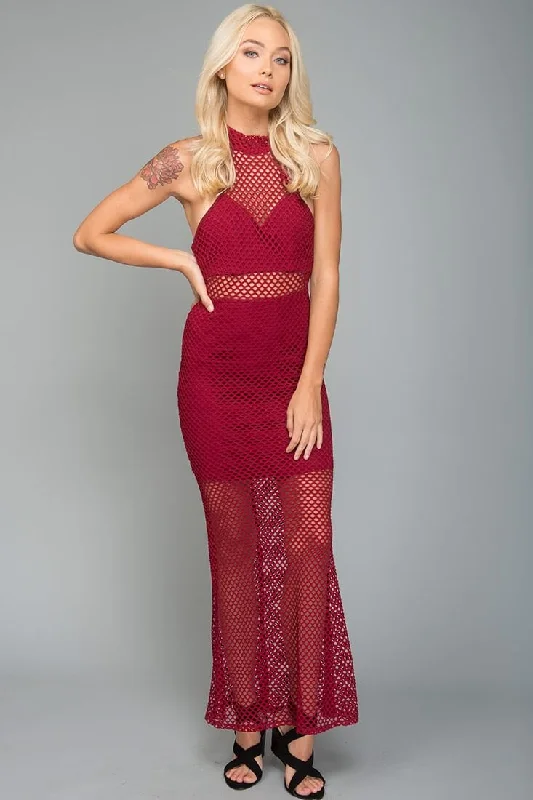 Best Price of the Season!Best Price of the Season!Danielle Halter Mesh Dress Burgundy Best Price of the Season!Best Price of the Season!Danielle Halter Mesh Dress Burgundy