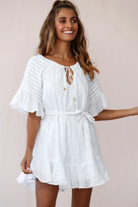 Buy More, Save More!Buy More, Save More!Estonia Pintuck Waist Tie Dress White