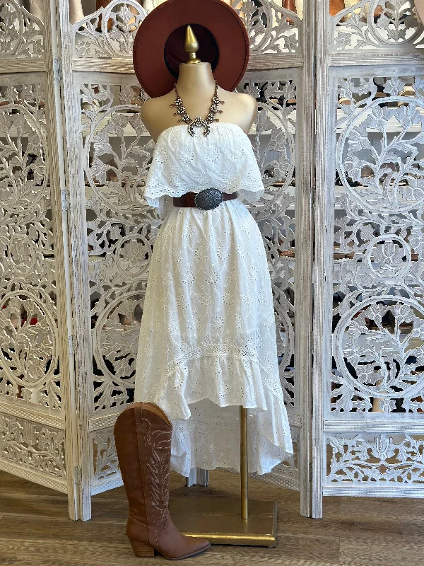 Hot Deals You Can’t Resist!Hot Deals You Can’t Resist!Eyelet Ruffle Strapless High Low Dress- Not Stretchy Hot Deals You Can’t Resist!Hot Deals You Can’t Resist!Eyelet Ruffle Strapless High Low Dress- Not Stretchy