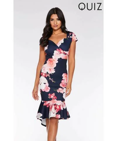 More Discounts, More Joy!More Discounts, More Joy!Floral Fish Tail Dress Navy